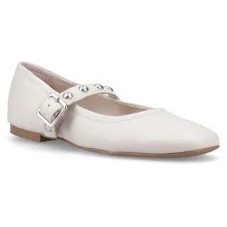 Hush Puppies Charlene Stud Ballerina Leder Damen Flachschuhe in Elfenbein