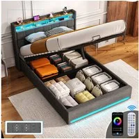 oyajia Polsterbett Doppelbett mit Stauraum gepolstertem Kopfteil (mit LED-Beleuchtung 90/140/160x200cm und hydraulischem Stauraum), Modernes Jugendbett, Leises Design Bett, Max. Belastbarkeit 365 kg