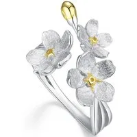 Runde Perlé Silberring große Vergissmeinnicht Blumen, handgefertigter Ring, 925er Silber, 18K Gold