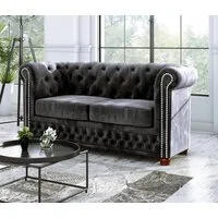 S-Style Möbel Chesterfield-Sofa Leeds, 2-Sitzer aus Samt-Stoff mit Holzfüßen, mit Wellenfederung