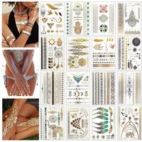 TUWENA Schmuck-Tattoo Tattoo Temporäre Metallic Flash Wasserdichte Klebetattoo 16 Blätter, 16-tlg., für Festival und Party Accessoire