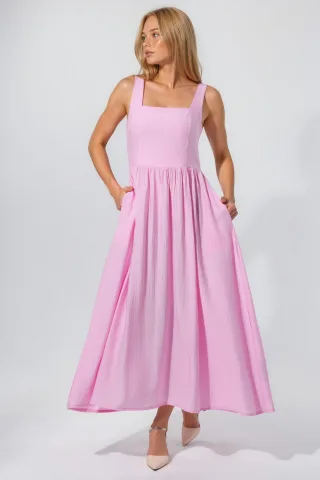 Kombinierbares Midi-Kleid mit quadratischem Kragen