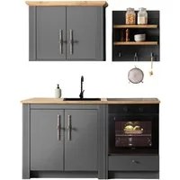 OTTO home Küchenzeile KS-Westminster, Pantryküche im Landhaus Stil, hochwertige Metallgriffe, (Set), Breite 164 cm, Kommode, Wandpaneel, Hängeschrank und Herdumbau