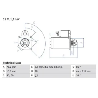 Bosch Anlasser 1,1 kW Alfa Mito Fiat 500 Panda Punto Lancia 0986029150