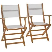 ESTEXO Gartenstuhl Klappstuhl Textil 2er Set Gartensessel Klappsessel Akazienholz Weiß