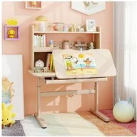 COSTWAY Kindertisch, mit Regal & Schublade, höhenverstellbarer, ab 3 Jahre
