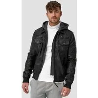 Indicode Lederimitatjacke Herren Aaron Übergangsjacke Herrenjacke mit gerippten Ärmel - und Saumabschluss