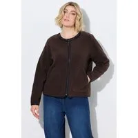 Ulla Popken Sommerjacke Teddyjacke Lederoptik-Piping Rundhals Langarm