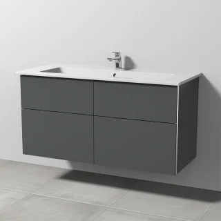Sanipa 3way Keramik-Set Venticello Keramik-Waschtisch und Unterbau mit 4 Auszügen, Anthrazit-Matt BR32722