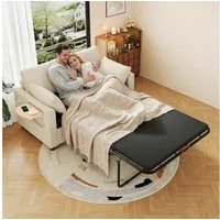 Merax Schlafsofa mit Schlaffunktion, Sofabett mit USB-Ladeanschluss, 134×82-223×84 cm 1 Teile, 2-Sitzer-Schlafsofa mit Klapptisch, 2 Kissen & Seitentaschen,Cordstoff