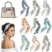 Oemmn Seidentuch 9 Seidenschal für Handtaschen,Schmales Seidentuch Haartuch Damen, (9-St)