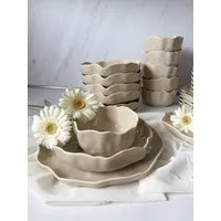 EmirtexHome Geschirr-Set Angles Beige 27 tlg. für 6 Personen (27-tlg), Porzellan