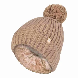 Damen Rippstrick Mütze mit Umschlag und Thermoisolierung mit Pompon