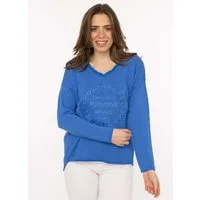 Zwillingsherz Sweatshirt "Positive Mind" ausgefranster V-Ausschnitt, Used Look, Langarm, Schriftzug