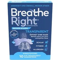 Besser Atmen Breathe Right® Nasenpflaster Nasenstrip transparent (1x10St, 10 St), öffnen die Nase für ein leichteres Atmen