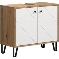 trendteam Waschbeckenunterschrank Kommode Badschrank Badezimmerschrank Schrank Weiß Matt Lack 69x61x33cm