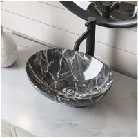 DeerValley Aufsatzwaschbecken DeerValley Oval Keramik Aufsatzwaschbecken Badezimmer Gäste-WC 40x33cm (Packung, ohne Armatur und Ablaufgarnitur), Ovale Keramik-Waschschale in grauer Marmoroptik