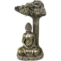 HAC24 LED Solarleuchte Buddha Dekofigur Garten Solarlampe Gartendeko Gartenleuchte, LED fest integriert, Buddha Statue mit Baum