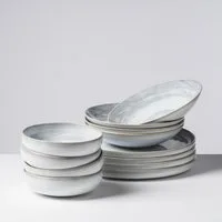 Gipfelstück Tafelservice Teller Set, Geschirr-Set, Service Tiefer See (12-tlg), 4 Personen, Steinzeug, Scandi-Style, jedes Stück ein Unikat, 12 Teile, für 4 Personen
