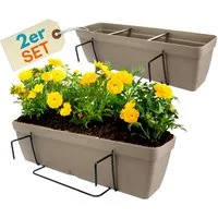 GarPet Balkonkasten 2er Set Blumenkasten Balkon Geländer Halterung Wasserspeicher 50 cm