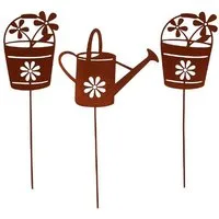 UNUS GARDEN Gartenstecker Gartenstecker Metall Rostoptik Gießkanne Blumentöpfe Deko (3-St., 3er Set) Roststecker Gartenstecker Beetstecker Rostdeko Garten Ostern Frühling