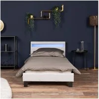 HOME DELUXE Bett ASTRO - 90/140 (inklusive Lattenrost), großes gepolstertes Kopfteil, LED Bett, Jugendbett