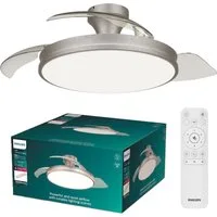 Philips LED Deckenleuchte Atlas 35W DC-Ventilator 28W, einziehbare Rotorblätter, nickel-grau, CCT - über Fernbedienung, Dimmer, Dimmfunktion, Ein-/Ausschalter, Farbsteuerung, Fernbedienung, Infrarot inkl., Memoryfunktion, Ventilatorfunktion, dimmbar 