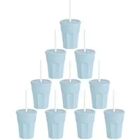 Engelland Becher Wiederverwendbare Plastikbecher mit Deckel und Strohhalm, 0,25 Liter, 10-tlg., Kunststoff, BPA-frei, spülmaschinengeeignet, lebensmittelecht, Temperaturbeständig