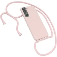 EAZY CASE Handykette Silikon Kette für Samsung Galaxy S21 6,2 Zoll, Umhängeband Kordel Hülle mit Band Schutzhülle Bumper Etui Matt Rosé
