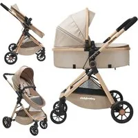 Rich Baby Kombi-Kinderwagen 2 in1 Kombi-Reisekinderwagen & Buggy (0-36 Monate, bis 22 kg), (Kompakt Zusammenklappbar, UV 50+, 5-Punkt-Gurte), Vollflächige Liegeposition, Babywanne, Großer Einkaufskorb Komplettset