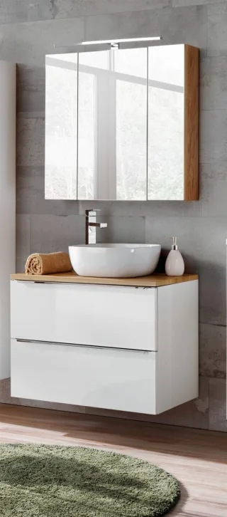 Badmöbel Set 4-tlg Badezimmerset PERUGIA Weiss inkl.Waschbecken 80cm