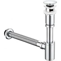 HOMELODY Ablaufgarnitur Siphon Pop Up Ablaufgarnitur mit Überlauf Universal Röhrensiphon Set Waschtisch Bad Geruchsverschluss Stöpsel Abfluss Garnitur Chrom