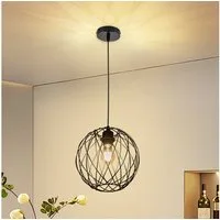 ZMH Pendelleuchte Esszimmer 120CM Schwarz Retro Käfig Gitter E27 Hängeleuchte Flur, Einfache Installation, ohne Leuchtmittel, Rund, 1 Flammig Retro Esstischlampe Wohnzimmer Treppenhaus