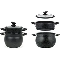 alesvelt Dampfgartopf Sahra 3 tlg. Couscoussiere Kuskus Topfset Dampfgarer 4,2L - 15L, Aluminium, Induktion, mit Glasdeckel, Dampfkochtopf