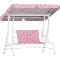 AIYAPLAY Hollywoodschaukel Kinderschaukel mit verstellbarem Sonnendach, Sicherheitsgurt, 2-Sitzer, Schaukelfunktion, Gartenschaukel, 1 tlg., 2-Sitzer Kinderschaukel, für Garten Terrasse für 3-6 Jahre Kinder bis 60 kg Rosa