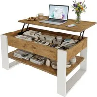 TREND WERK Couchtisch Lift-Couchtisch höhenverstellbar Sofatisch 92×54 cm mit Stauraum, verstecktem Fach Wohnzimmertisch Holz modern