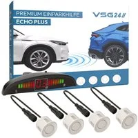 VSG24 Premium Einparkhilfe ECHO PLUS VORNE Display Parkhilfe zum nachrüsten Rückfahrkamera (Rückfahrwarner mit Display & 4 Sensoren Stecksystem Nachrüstsatz PDC)