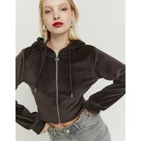 Tally Weijl Kapuzensweatjacke SSWPELOUNGIE Materialmix, figurbetont, cropped, aus Samt mit breitem Saum