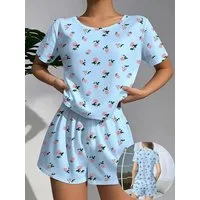 Elegant Love Shorty Damen-Schlafanzug-Set – Lässige Homewear mit floralem Blumenmotiv (Set, 2 tlg., Weiches Oberteil mit kurzen Ärmeln und elastischen Shorts) Elegante Nachtwäsche & komfortable Loungewear mit Blumenmuster