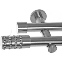 BASIT Gardinenstange Edelstahloptik 20mm mit Wandträgern 120 cm E39, Ø 20 mm, 2-läufig, verschraubt, Metall, H41 120 cm E39 Zylinder mit Kristall