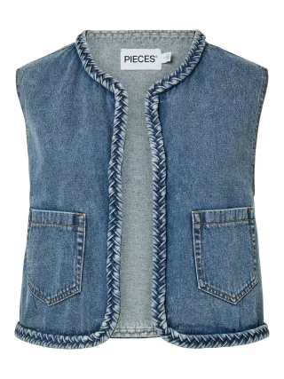PIECES - PCBELL CROPPED DENIM VEST Light Blue Denim - Gr. - L