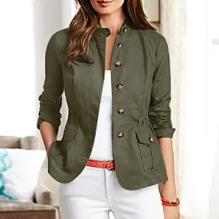 ZANZEA Womens Fashion Button Down Front Side Pocket Outwear Casual Long Sleeve Stand Collar Jackets