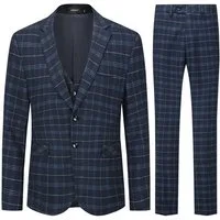 Allthemen Anzug (3 tlg) Slim Fit karierter Herrenanzug mit einem Knopf