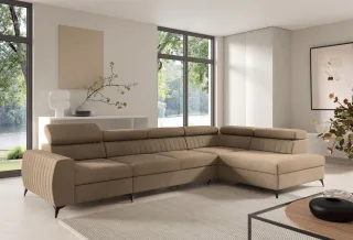 Ecksofa Schlafsofa Sofa TORONTO XL Stoff Element Beige Ottomane Rechts