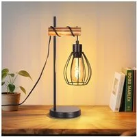 Nettlife Tischleuchte Vintage Industrie Metall Holz Schwarz E27 50cm Retro Nachttischleuchte, mit Kippschalter, LED wechselbar, ohne Leuchtmittel, Wohnzimmer Schlafzimmer Kinderzimmer Esszimmer