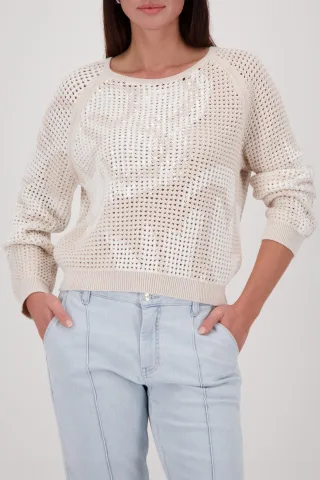 monari - Ajour-Pullover champagne beige gemustert - Gr. - 36