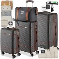 tectake Trolley Hartschalenkoffer-Set 13-tlg. robuster ABS-Kunststoff mit, 4 Rollen, TSA-Sicherheitszahlenschloss, 360° drehbare, abnehmbare Doppelrollen