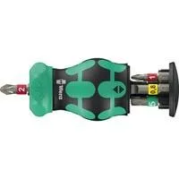 Kraftform Kompakt Stubby Magazin RA 1, Bit-Satz schwarz/grün, 6-teilig, 1/4", mit Ratschenfunktion