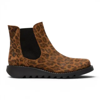 Fly London Damen Leopard Tan Chelsea Wildlederleder-Knöchelstiefel – SALV195