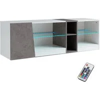 Mondeer Lowboard LED TV-Schrank, Breite 140cm mit 5 offenen Fächern und 1 Tür, Weiß und Grau